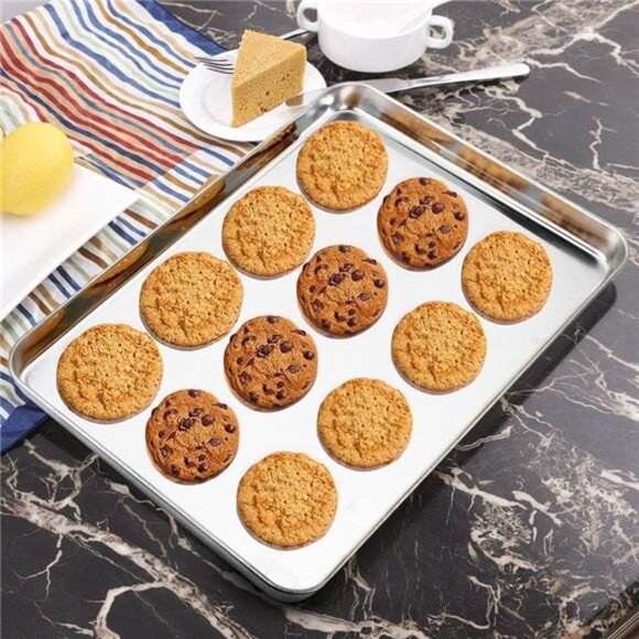 Baking Sheet with Silicone Mat Set, Stainless Steel Cookie Pan with Baking Mat - Picture 6 of 8